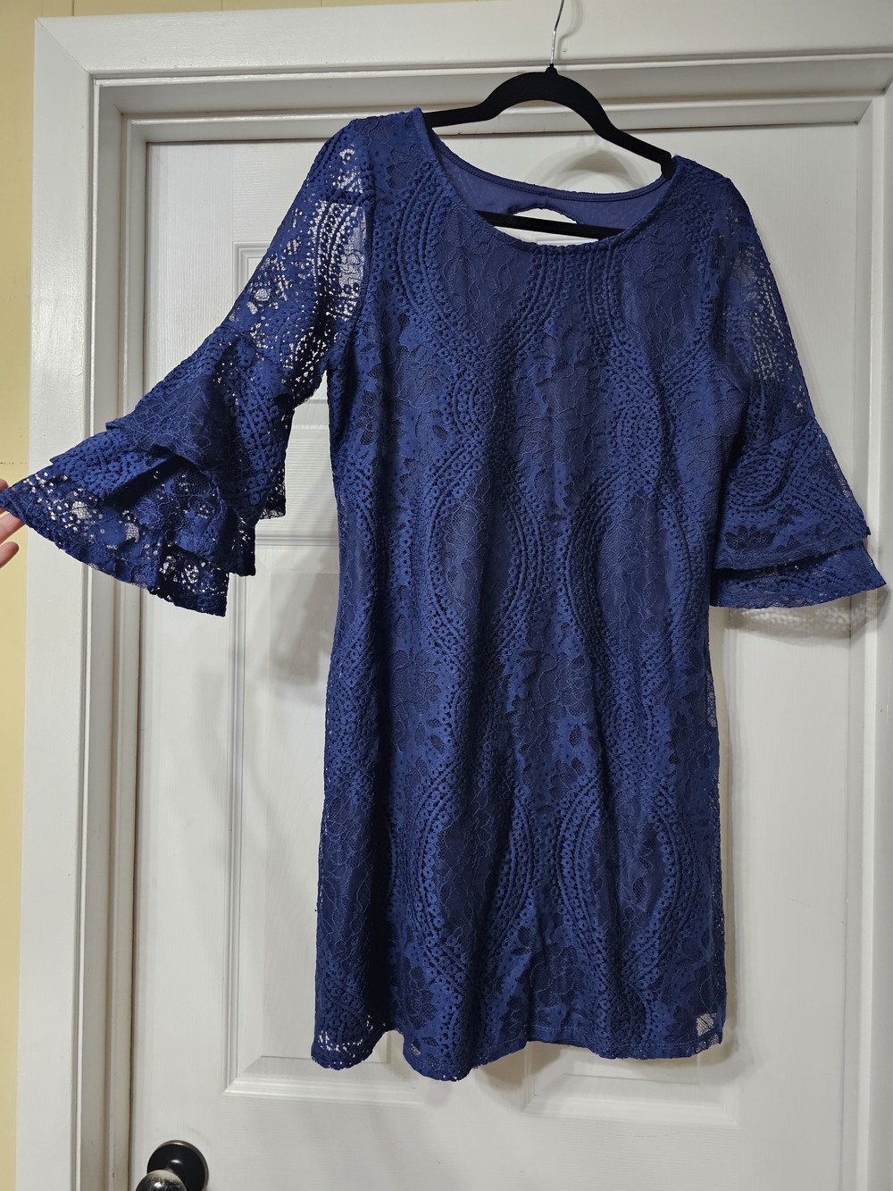 miami Navy Lace Mini Dress with Bell Sleeves